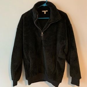 Express Faux Fur Black Fuzzy Zip Jacket